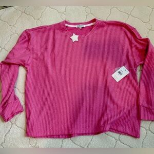 PJ Salvage Pink Sparkle Ribbed Long Sleeve Top | Size XL | NWT